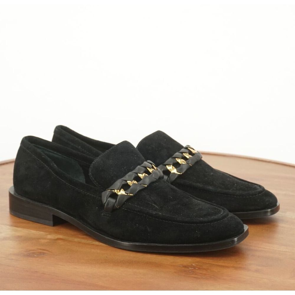 Dolce Vita Womens Sallie Loafers Gold Chain Black Suede Slip On Size